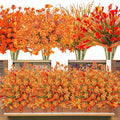 16Pcs Outdoor Fall Flowers UV Resistant Artificial Fall Flowers Autumn Plastic Flowers Plants Fall Greenery Shrubs for Outside Garden Front Porch Patio Thanksgiving Decor