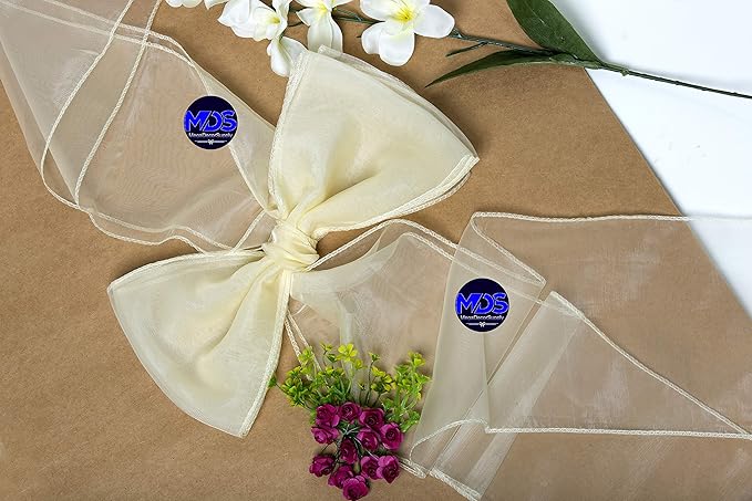 MDS Pack of 300 PCS Organza Chair Sashes Wider Dining Chair Bows Ribbon Tie Back for Wedding Party Birthday Bridal Shower Reception Event Banquet Home Chair Cover Decoration - Ivory