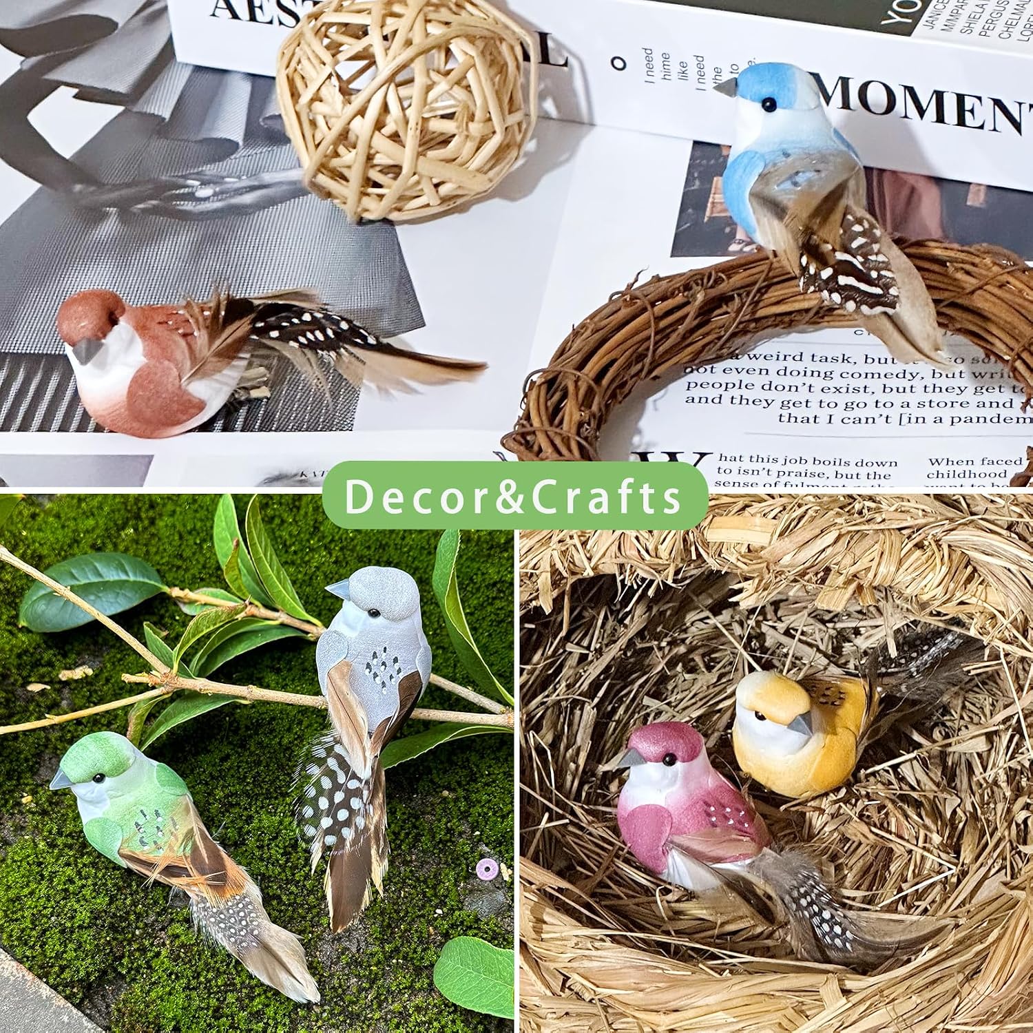 LWINGFLYER 4Inch Fake Birds Multicolor Clip on Bird Spring Feather Tree Ornaments for Wreaths Crafts Floral Arrangements Garden Birthday Party Decor