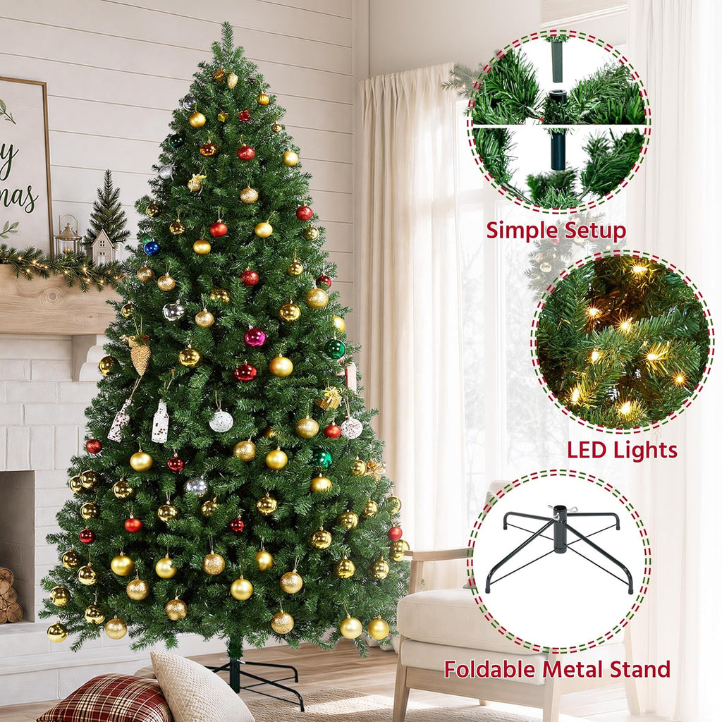 yaheetech 9ft pre-lit christmas tree with 850 warm, side view