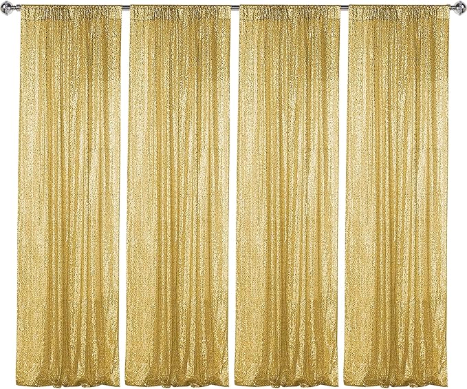 Sugargirl Gold Sequin Backdrop Curtain 4 Panels 2FTx8FT Glitter Gold Background Drapes Sparkle Photography Backdrop for Party Wedding Birthday Wall Decoration