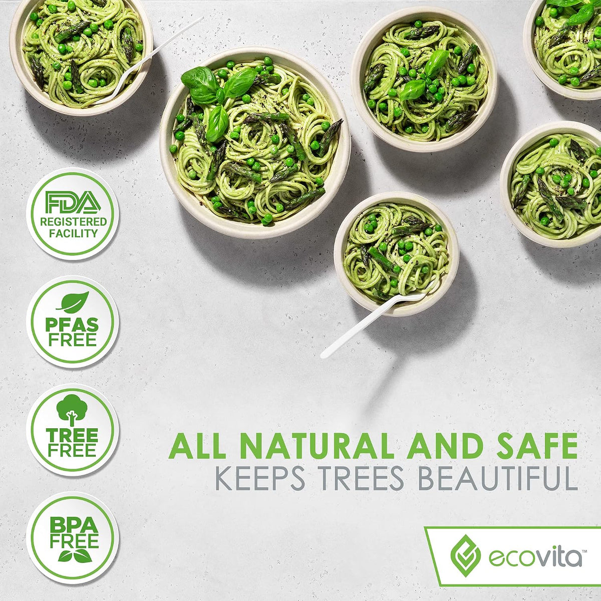 Ecovita 100% Compostable Paper Bowls [32 oz.] – 150 Disposable Bowls Eco Frie...