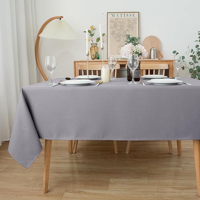 Biscaynebay Textured Fabric Tablecloths 70x108 Inches Rectangular, Silver Grey Water Resistant Spill Proof Tablecloths for Dining, Kitchen, Wedding and Parties, Machine Washable