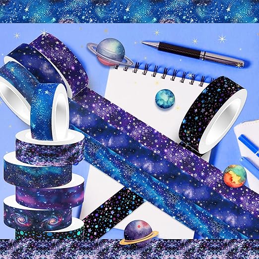 12 Rolls Starry Sky Washi Tape Set, Vintage Washi Tape Decorative Paper Stickers Decorative Tape for Craft,Galaxy Art Scrapbook,DIY Journal Set,Planner,Gift Wrapping,Party Decor