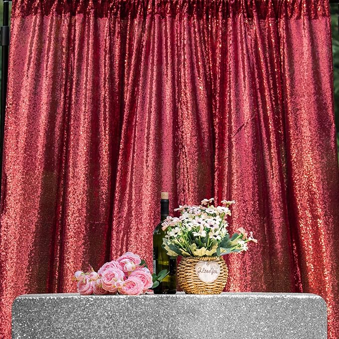 JYFLZQ Burgundy Sequin Backdrop Curtains 2ft x 8ft 4 Panel Glitter Photo Booth Backdrops Sparkly Photography Background Drapes for Parties Wedding Bridal Showers