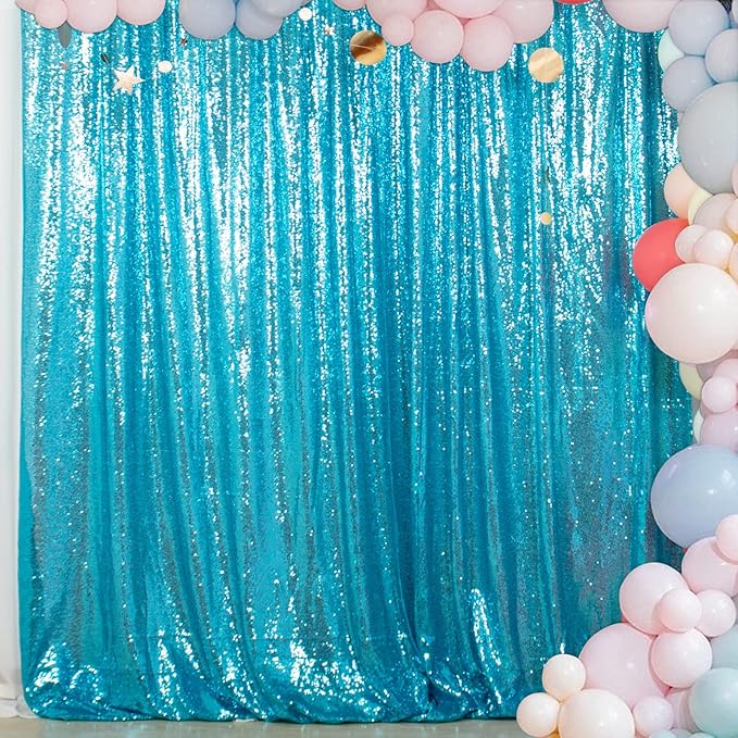 ShinyBeauty Sequin Backdrop 10x10FT Turquoise | Glitter Photo Background for Photography, Weddings, Parties, and Events | Elegant and Sparkly Aqua Shimmer Curtain