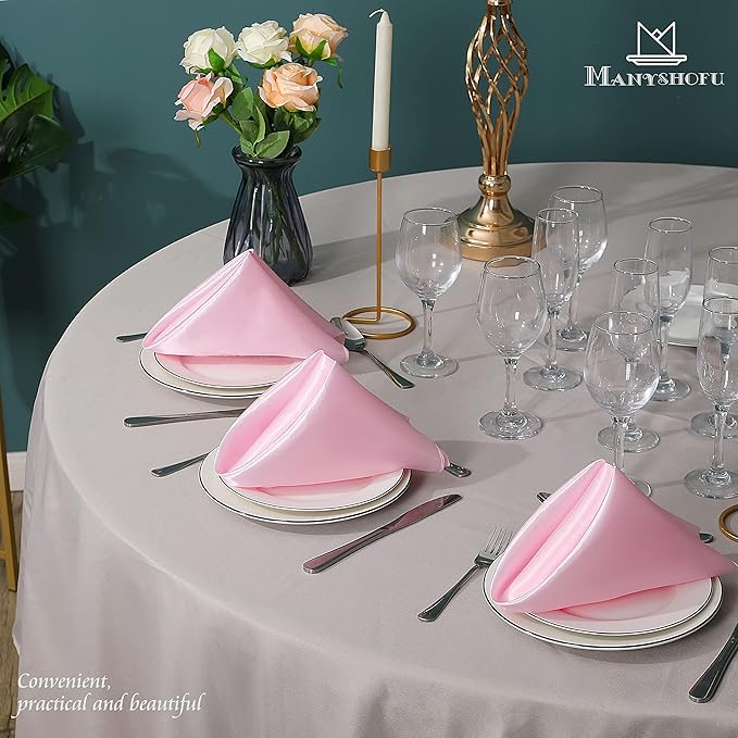 Manyshofu 60 Pieces Light Pink Satin Napkins - 20x20 Inches Cloth Napkins, Square Satin Fabric Napkin Set - Soft & Reusable Table Napkin for Wedding Dinner Party Lunch Banquet Restaurant Decoration