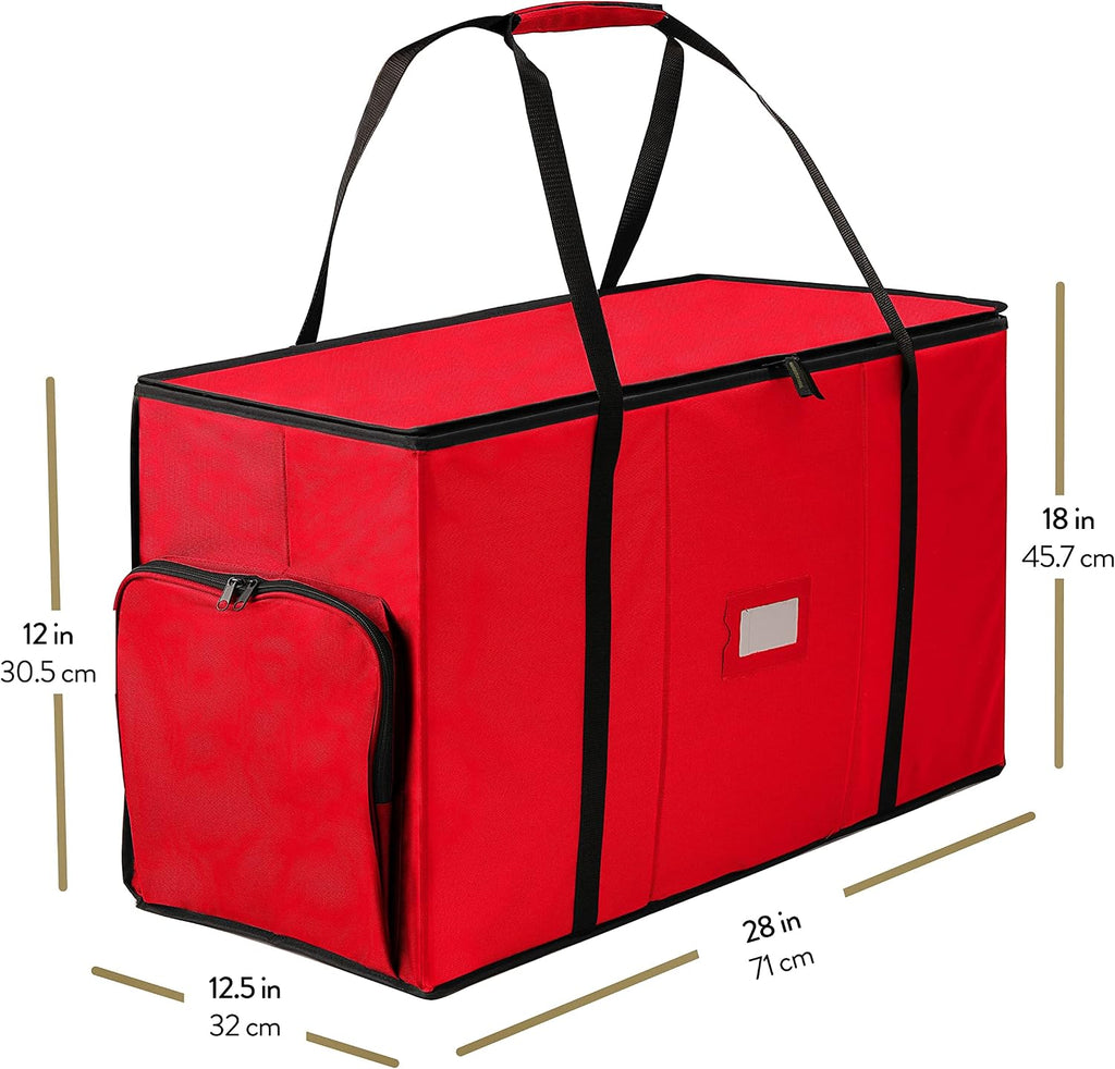 ZOBER All in One Christmas Ornament Storage Box & Decoration Container - Easy Access Removable Trays, Keeps 73 Ornaments - Adjustable Extent Area for Figurines and Pockets for Decoration - Red