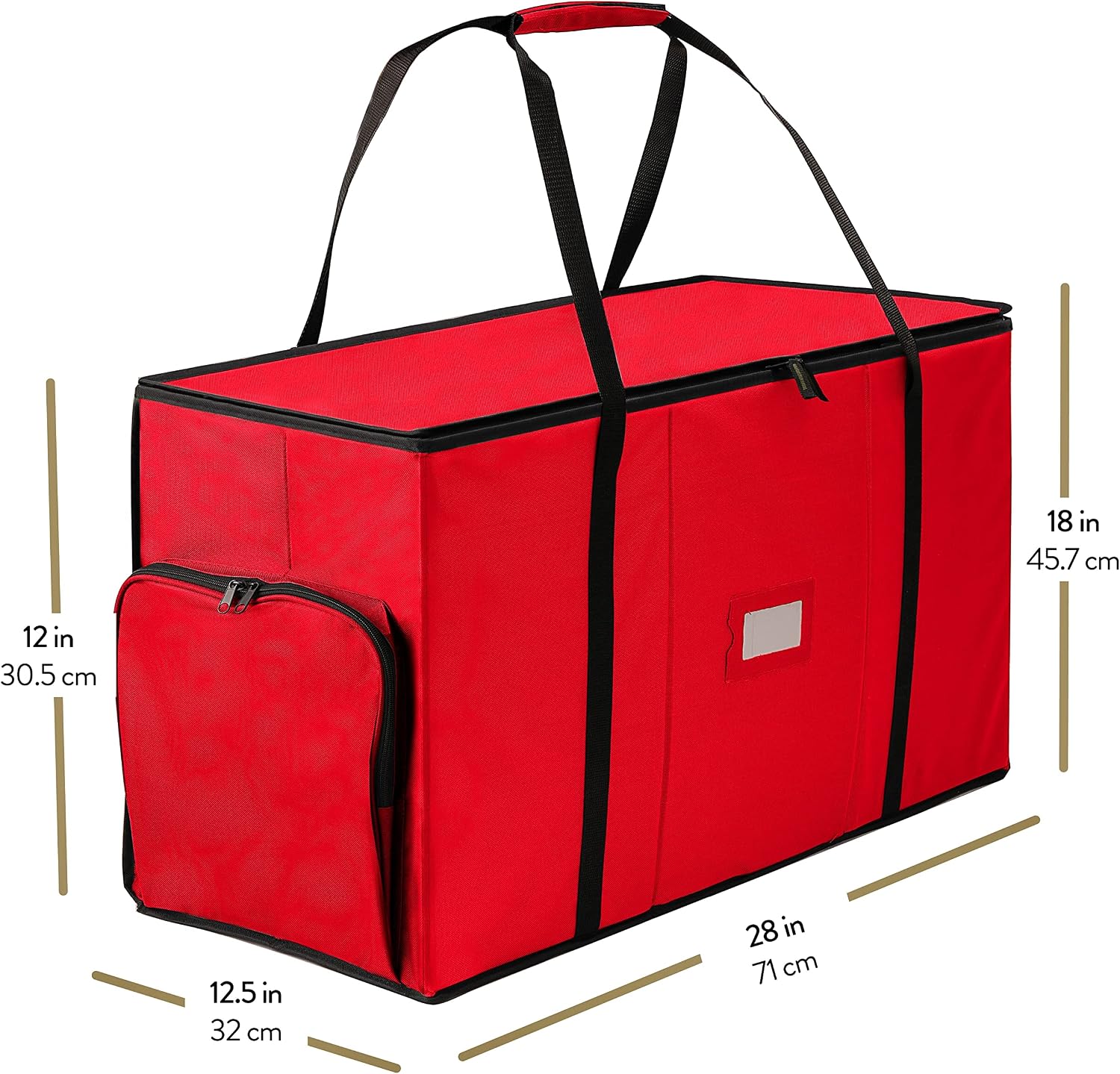 ZOBER All in One Christmas Ornament Storage Box & Decoration Container - Easy Access Removable Trays, Keeps 73 Ornaments - Adjustable Extent Area for Figurines and Pockets for Decoration - Red