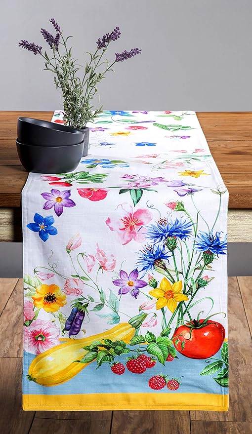 Maison d' Hermine Table Runner 100% Cotton Double Layer Table Runners 108 inches Long Decorative for Home Kitchen Dining Party Baby Shower Wedding Bridal Shower Spring Summer (Giverny, 14.50" x 108")