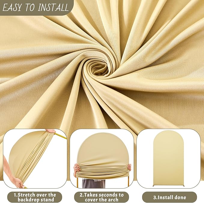 6FT Beige Arch Backdrop Cover - Polyester Fitted Wedding Arch Stand Covers Round Top Chiara Arch Backdrop Cover for Birthday Party Banquet Photo Background Decoration