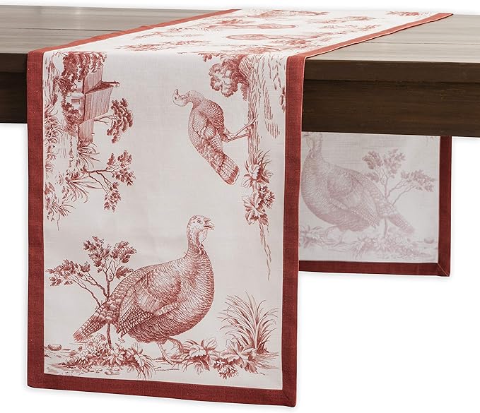 Maison d' Hermine Table Runner 100% Cotton Single Layer Table Runners 60 inches Long for Thanksgiving Christmas Decorations Home Kitchen Dining Party Wedding (Holy Jouy - Red, 14.5" x 60")