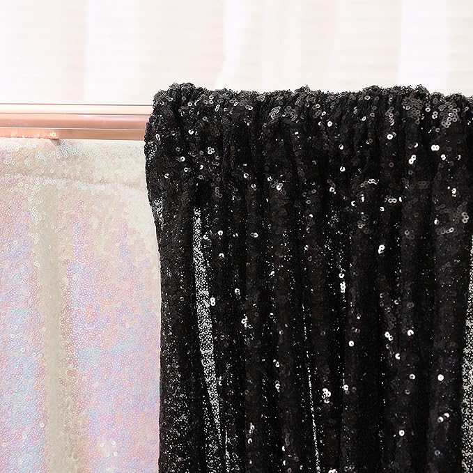 Poise3EHome Black Sequin Backdrop Curtains, 2 Panels 2FTx8FT Glitter Photo Booth Backdrop for Halloween Birthday Bachelorette Wednesday Twilight Party Decorations