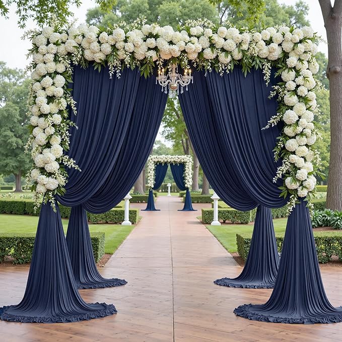 PartyVillage 20ft×15ft Navy Blue Backdrop Curtain for Wedding Parties, 4 Panels Wrinkle Free 15 FT Long Polyester Photo Backdrop Drapes Back Drop Cloth for Birthday Photography Background
