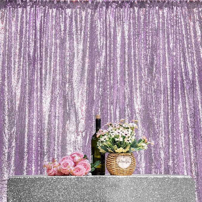 JYFLZQ Lavender Sequin Backdrop Curtains 2ft x 8ft 2 Panel Glitter Photo Booth Backdrops Sparkly Photography Background Drapes for Parties Wedding Bridal Showers