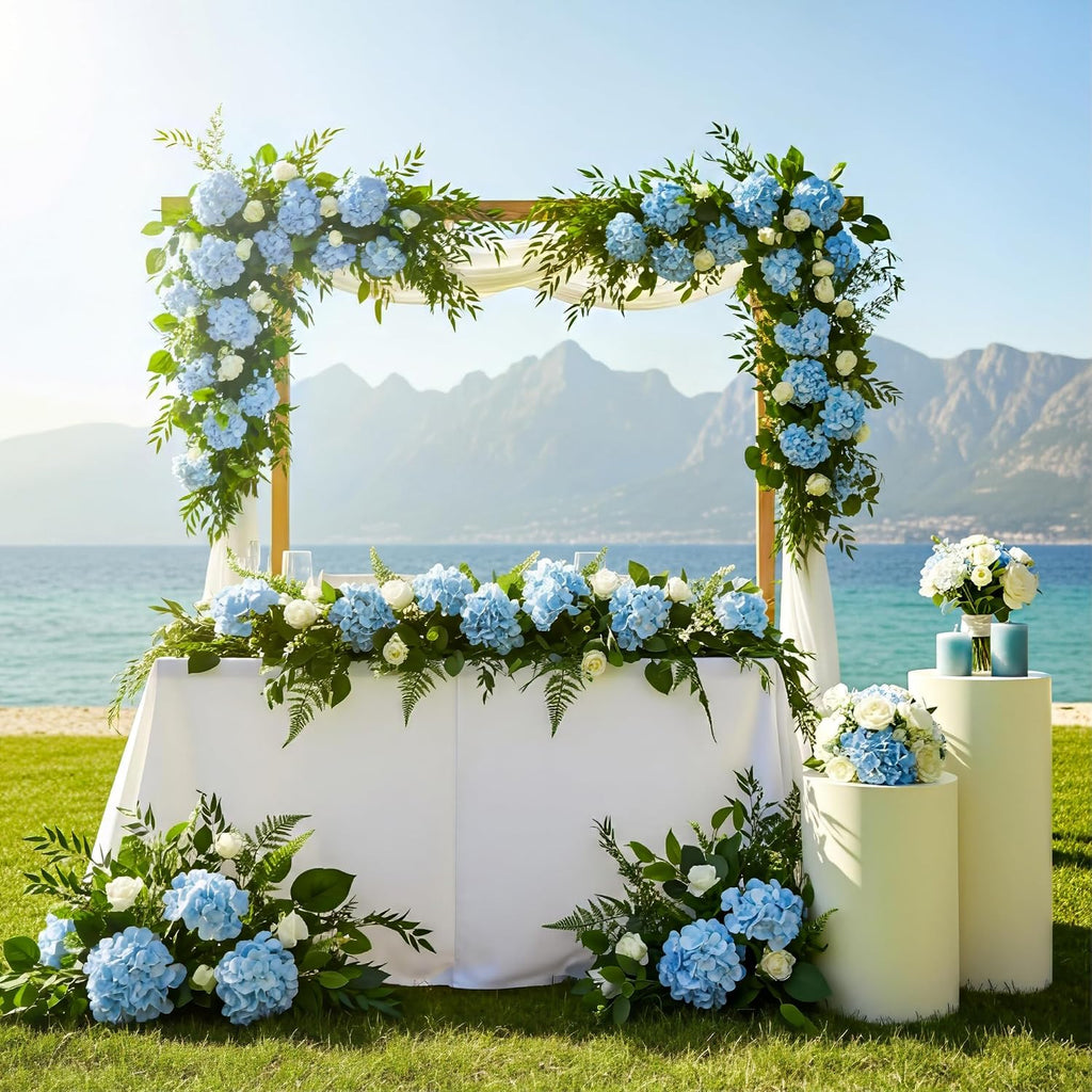 auihiay 64pcs blue hydrangea artificial flowers, silk hydrangeas on a desk or shelf
