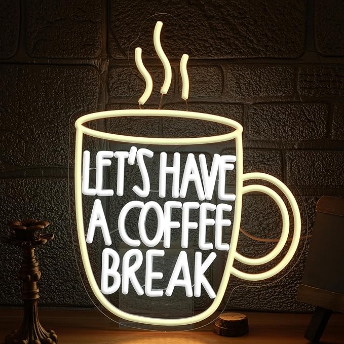 Let’s Have A Coffee Break Neon Sign,Dimmable Coffee Cup Led Light Up Sign for Living Room Bistro Party Kitchen(16.54 * 12.6In)