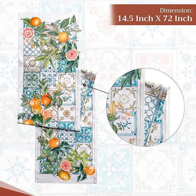 Maison d' Hermine Table Runner 100% Cotton Double Layer Table Runners 72 inches Long Decorative for Home Kitchen Dining Party Baby Shower Wedding Bridal Shower Spring Summer (Agrume, 14.50" x 72")