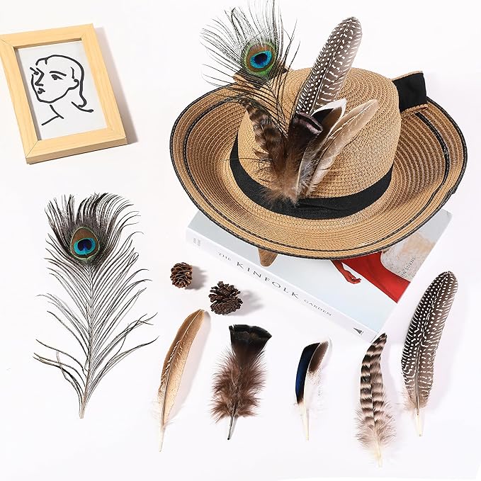 Holmgren 48pcs Natural Feathers Bulk - 6 Styles Assorted Peacock, Pheasant, Turkey Feathers for Craft DIY Jewelry Hat Wedding Home Party Decoration
