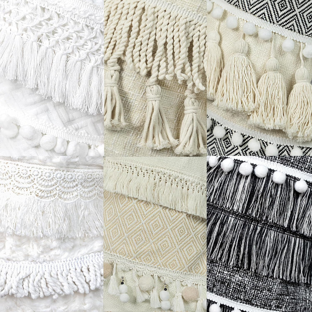 BHD BEAUTY 2025 New Farmhouse Bohemian Style Christmas Stocking Set of 6 Tassel Xmas Stocking Boho Macrame Decorations Mantel Hanging Ornament for Xmas Holiday Party