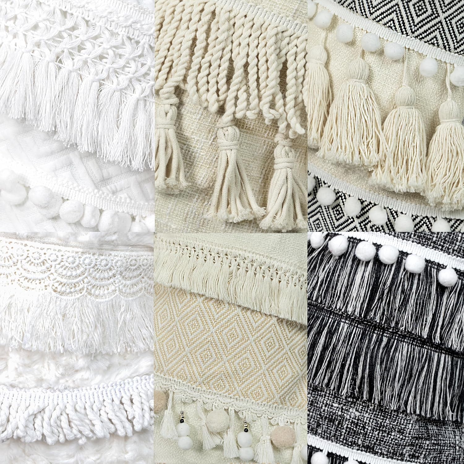 BHD BEAUTY 2025 New Farmhouse Bohemian Style Christmas Stocking Set of 6 Tassel Xmas Stocking Boho Macrame Decorations Mantel Hanging Ornament for Xmas Holiday Party