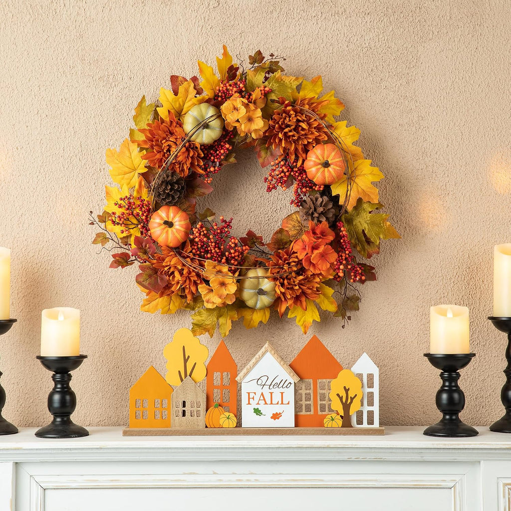 glitzhome 24 inch artificial fall wreath decor, autumn, main product view