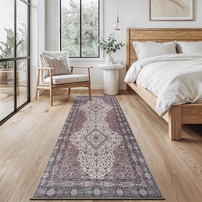 Bloom Rugs Washable Non-Slip 7 ft Runner - Cream/Green Traditional Medallion Runner for Entryway, Hallway, Bathroom, and Kitchen - Exact Size: 2.5' x 7'