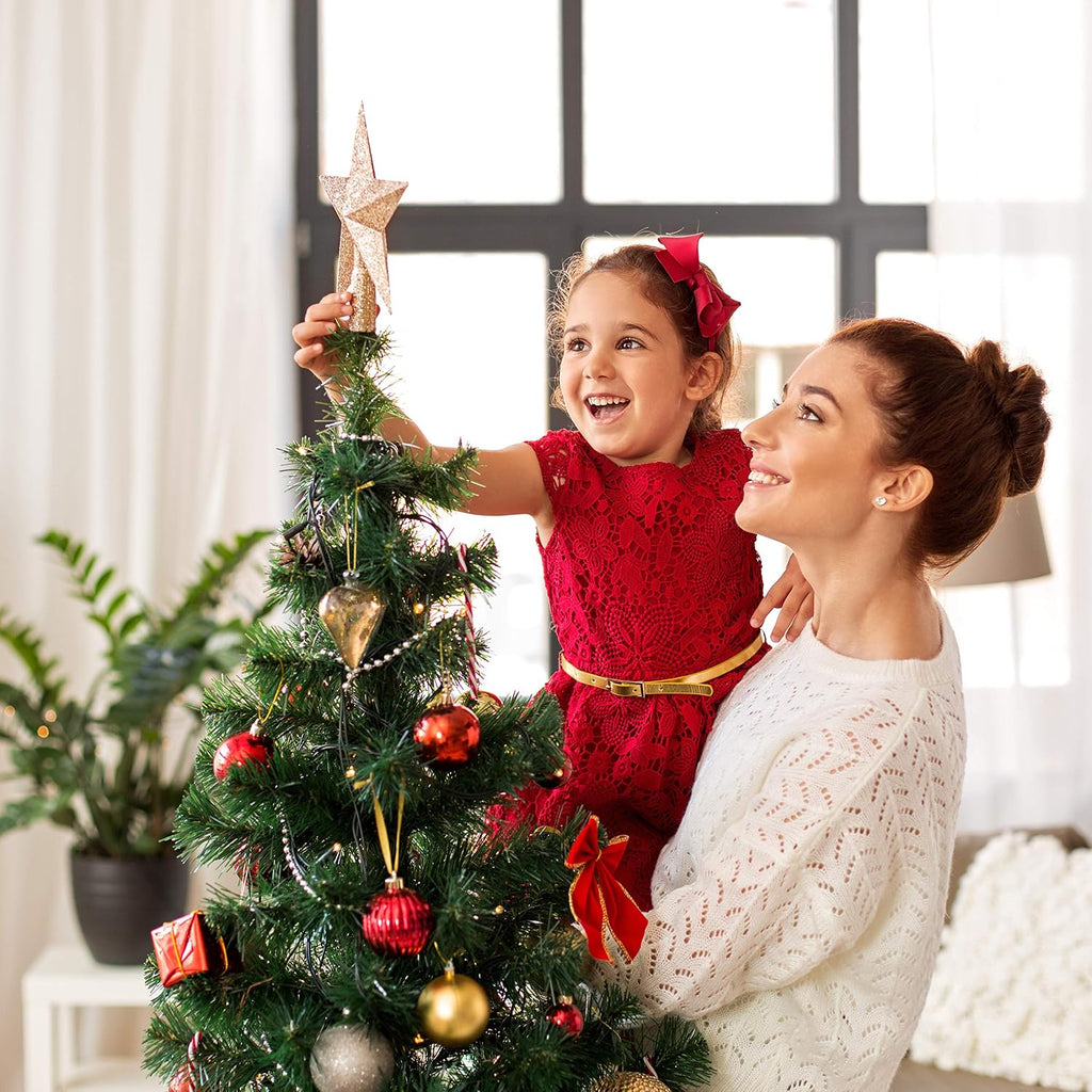 Ornativity Glitter Star Tree Topper - Christmas Gold Decorative Holiday Bethlehem Star Ornament