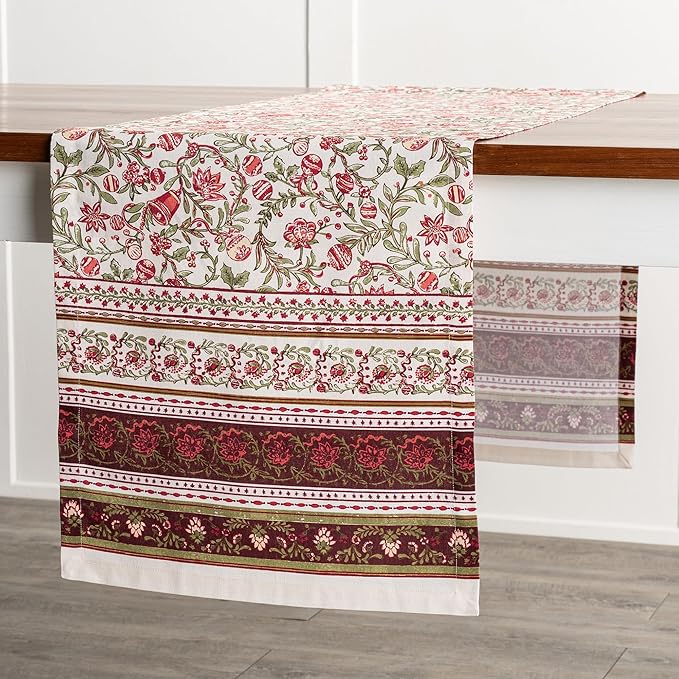Maison d' Hermine Table Runner 100% Cotton Single Layer Table Runners 108 inches Long for Thanksgiving Christmas Decorations Home Kitchen Dining Party Wedding (Reveillon Au Jardin, 14.5" x 108")