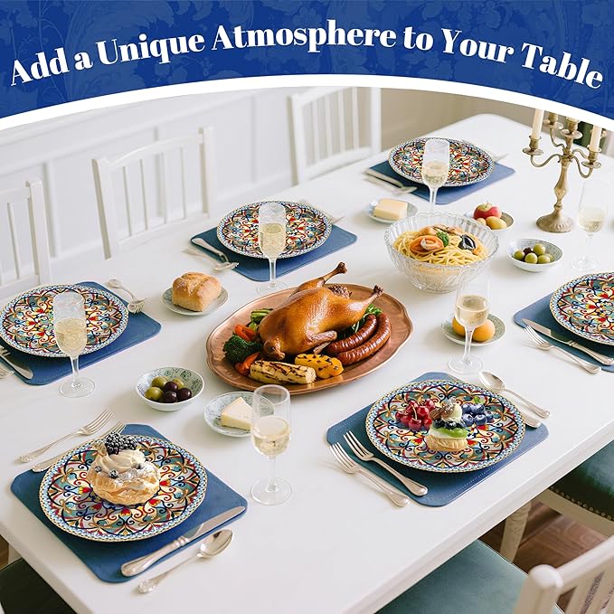 100PCS Boho Paper Plates (50×7 Inch & 50×9 Inch)–Vintage Bohemian Style Disposable Plates, Dessert Party Dinner Plates, Dinnerware Plate Set for Birthday Gatherings