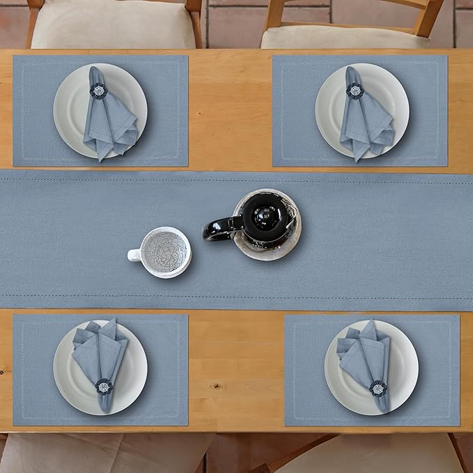 Ruvanti Linen Table Runner 60 Inches, Classic Hemstitch, Washable, Reusable, Non-Slipping, Stain Resistant- Perfect for Parties, Weddings, Dinners, Thanksgiving, Christmas, Indoor use – Grey