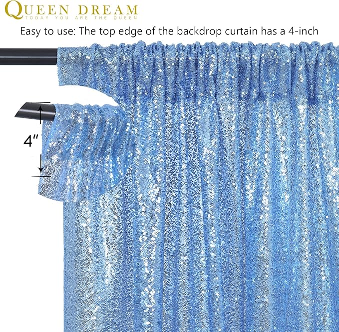 Baby Blue Christmas Backdrop Curtains 4 Pieces 2FTx8FT Sequin Photography Background Curtain for Party Decoration