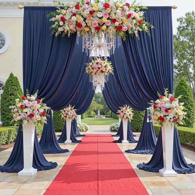 50ftx12ft Wrinkle Free Navy Blue Backdrop Curtain, 10 Panels 12FT Height Navy Blue Wedding Backdrop Drapes, Silky Polyester Back Drop Cloth for Birthday Photography Background Party Backdrop Draping