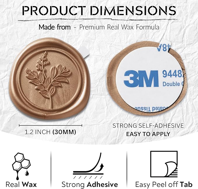 Wax Seal Stickers (60 Pcs, 3 Designs in 1 Pack) Premium Envelope Seal Stickers for Wedding Invitation Envelopes, Adhesive Wax Seals, Perfect for Seating Chart, Gift Wrapping
