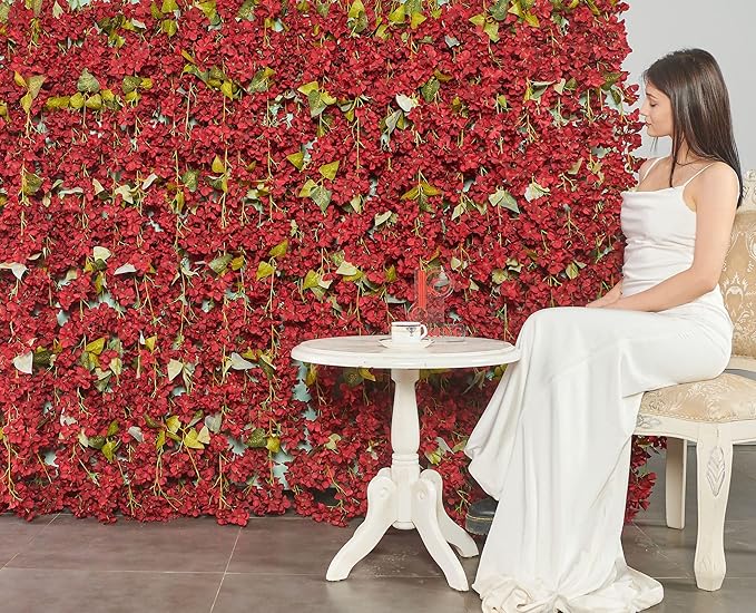 Flower Garland, Artificial Hydrangea Vine Flowers, Hanging Fake Hydrangeas Vine for Room Anniversary Wedding Birthday Christmas Wall Arch Decor, 2 Pcs, Floral Garland, Red Flower