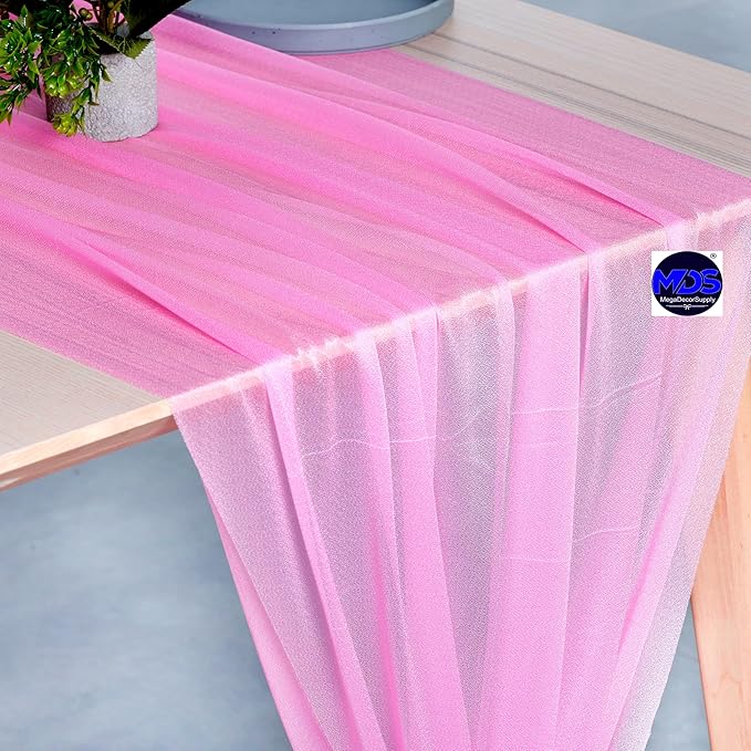 MDS 2 Pack 14ft Chiffon Table Runner 29 x 170 Inches Sheer Wedding Runner Romantic Rustic Table Runner for Wedding Decorations, Birthday Parties, Bridal Shower Party Arch Decor - Bubblegum Pink