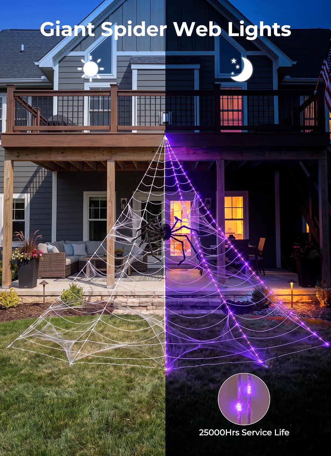 Halloween Decorations Spider Web Lights, 255 LED 16.4Ft Light Up Spider Web, ...