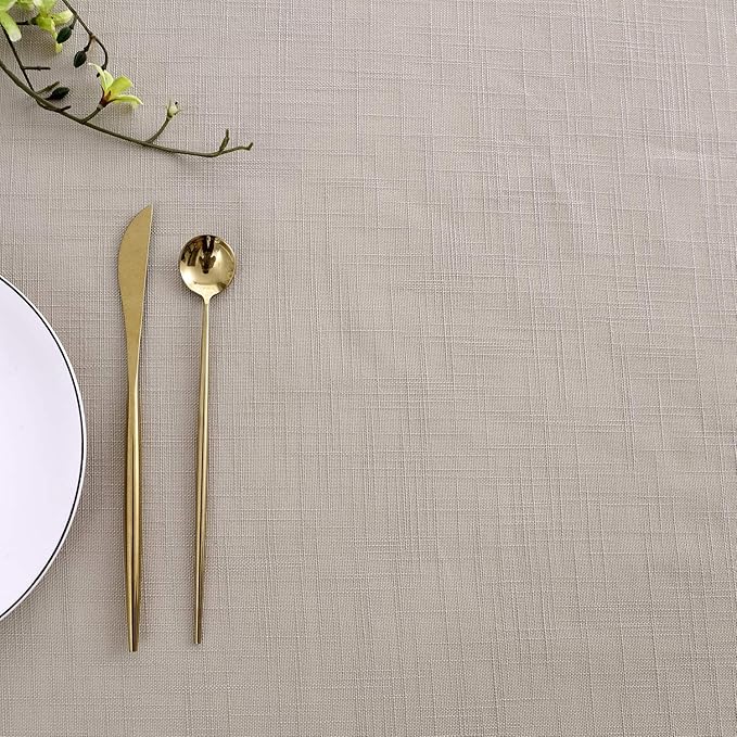 maxmill Lux Faux Linen Table Cloth with Slubby Texture Wrinkle Resistant Anti-Shrink Soft Tablecloth for Kitchen Dining Tabletop for Buffet Banquet Parties Event Dinner Rectangle 52 x 70 Inch Natural