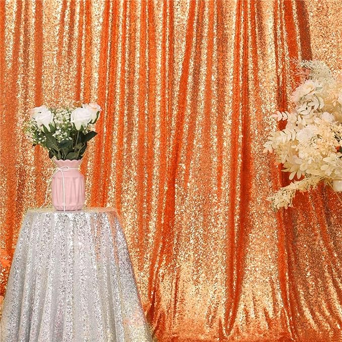 Eternal Beauty Orange Sequin Backdrop, 10x10 Ft Halloween Glitter Background Curtains for Shimmer Photography Party Wedding Birthday Back Drop Decor