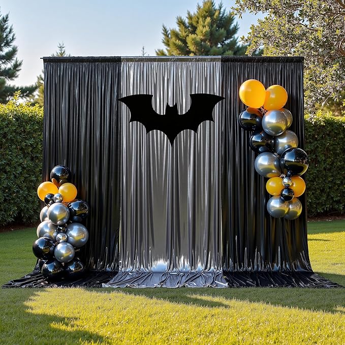 gogoparti 10x10FT Charcoal Silver Sequin Backdrop Curtain - 2 Panels of 5x10FT Wrinkle-Free Glitter Drapes for Photography, Birthdays, Weddings & Graduations