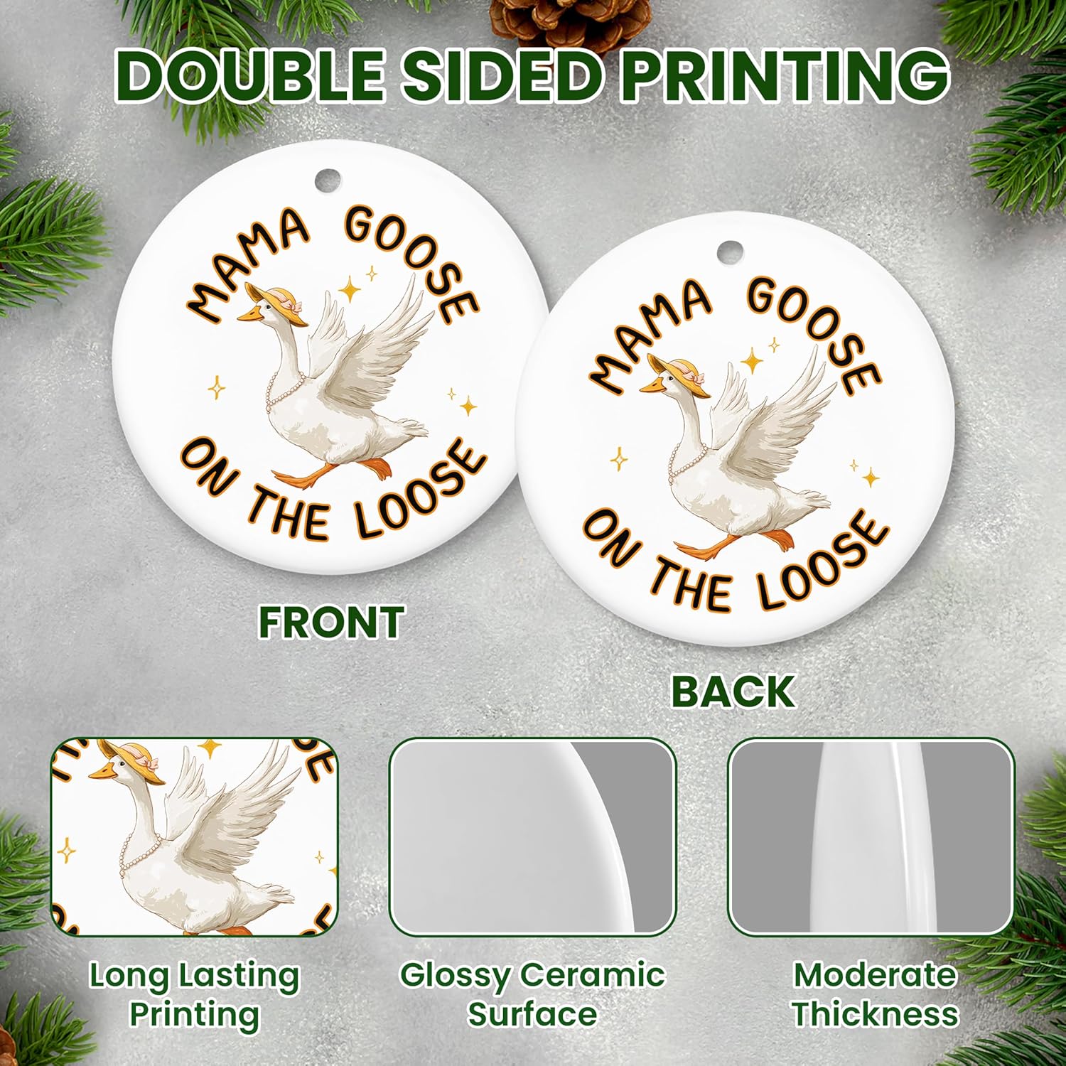 TEEZWONDER Christmas Funny Goose Gifts for Mom from Daughter Son - Ceramic Christmas Ornaments 2025 for Tree Decorations - Mother in Law New Mom Gifts for Xmas Decorations, Stocking Stuffers for Women