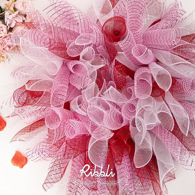 Ribbli 2 Rolls Red Mesh Ribbon,10 inch x 30 feet(10Yard) Each Roll,Metallic Red with Foil,Christmas Ribbon for Wreath Swags and Decorating