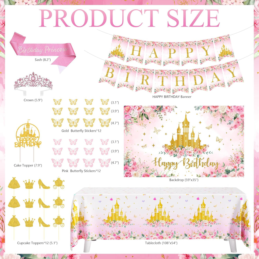 thaway princess birthday decorations pink gold balloon arch shown in use