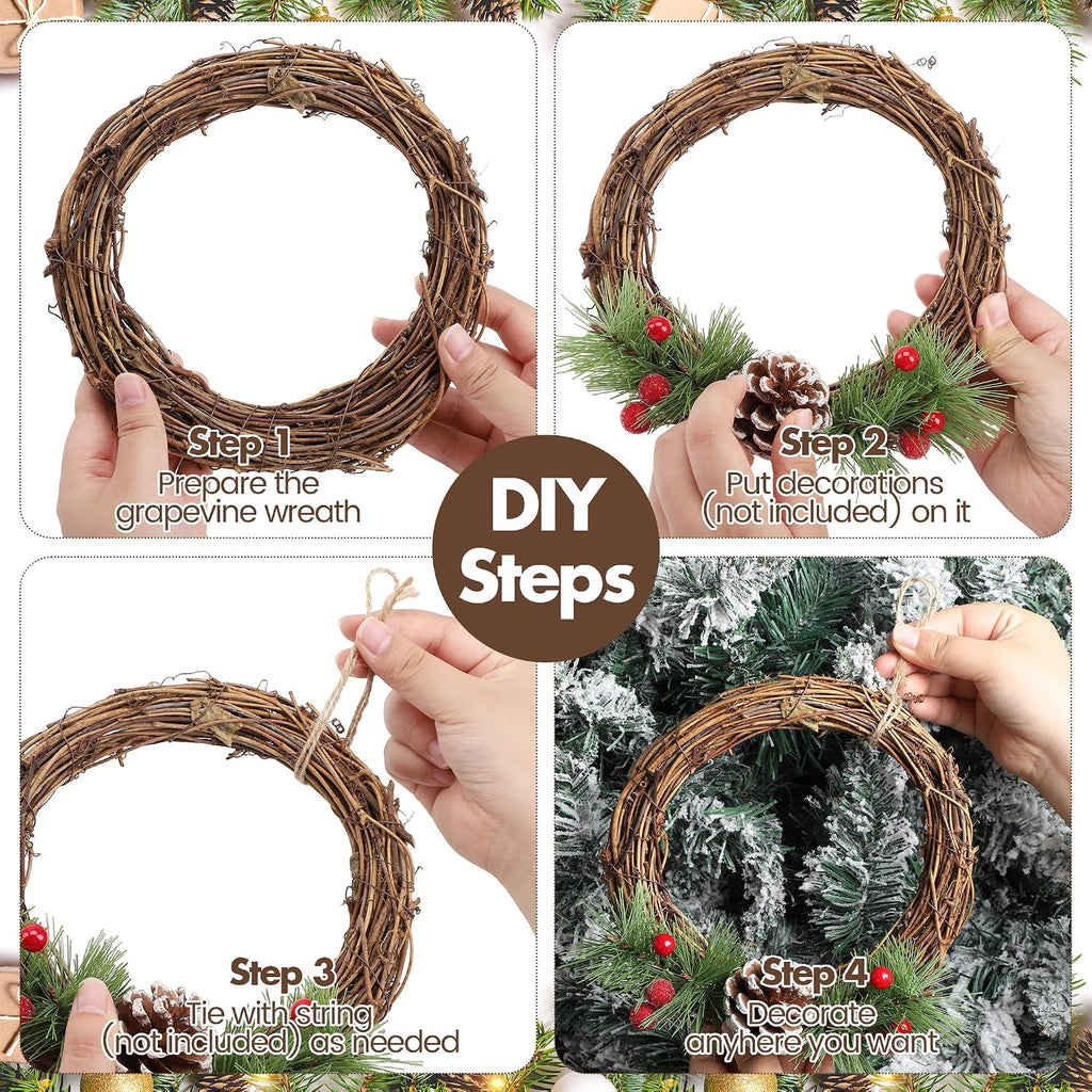 ruisita 12 pieces 8 inch grapevine wreaths vine, side view