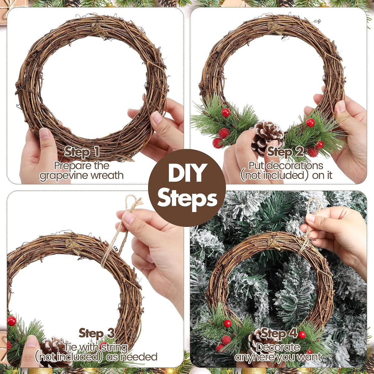 ruisita 12 pieces 8 inch grapevine wreaths vine, side view