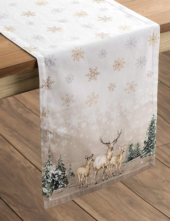 Maison d' Hermine Table Runner 100% Cotton Single Layer Table Runners 72 inches Long for Thanksgiving Christmas Decorations Home Kitchen Dining Party Wedding (Deer in The Woods, 14.5" x 72")