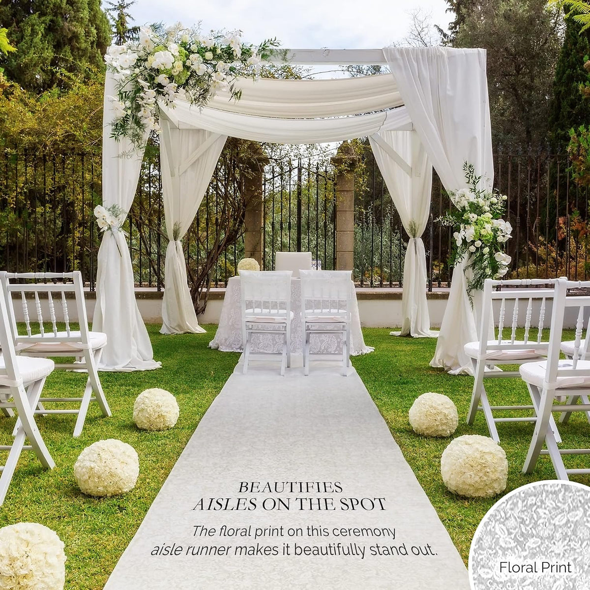 SLS SUPPLY FLORA Wedding Aisle Runner, White Floral Print Wedding Floor Must-...