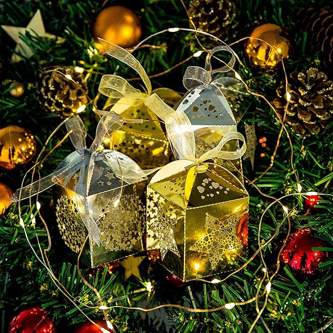 Naler 40pcs Mini Christmas Gift Boxes for Presents, Favor Boxes for Halloween Christmas Wedding Favor Party Gift Wrap Decoration, Gold & Silver, 2 x 2 x 3 Inches