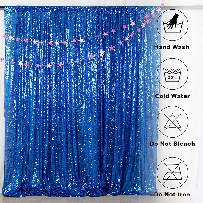 ShinyBeauty Shimmer Royal Blue Backdrop Curtain 7Ftx7Ft Photo Backdrops Blue Photograph Background Sequin Curtains for Parties, Camera, Birthday, Graduation, Holiday Decor