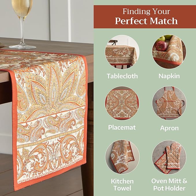 Maison d' Hermine Table Runner 100% Cotton Double Layer Table Runners 108 inches Long for Thanksgiving Christmas Decorations Home Kitchen Dining Party Wedding (Kashmir Paisley, 14.5" x 108")